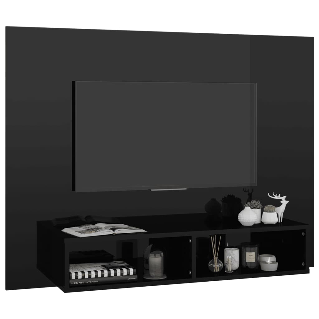 TV-taso seinälle korkeakiilto musta 120x23,5x90 cm lastulevy - Sisustajankoti.fi
