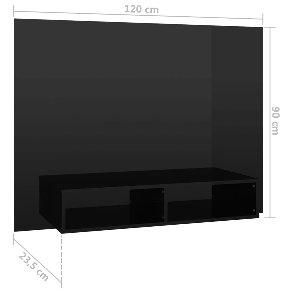 TV-taso seinälle korkeakiilto musta 120x23,5x90 cm lastulevy - Sisustajankoti.fi