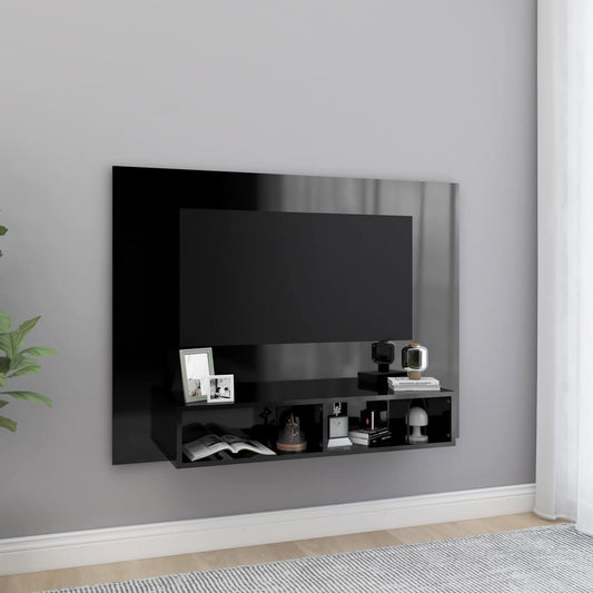TV-taso seinälle korkeakiilto musta 120x23,5x90 cm lastulevy - Sisustajankoti.fi