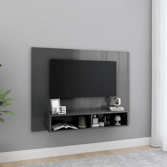 TV-taso seinälle korkeakiilto harmaa 120x23,5x90 cm lastulevy - Sisustajankoti.fi
