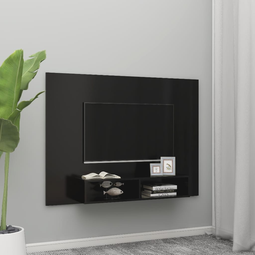 TV-taso seinälle musta 135x23,5x90 cm lastulevy - Sisustajankoti.fi