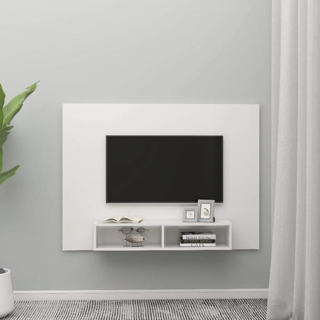 TV-taso seinälle korkeakiilto valkoinen 135x23,5x90cm lastulevy - Sisustajankoti.fi