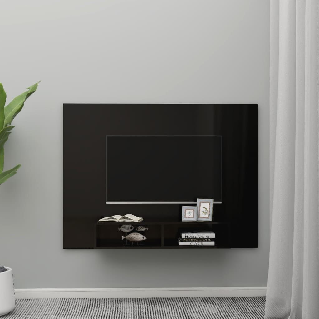 TV-taso seinälle korkeakiilto musta 135x23,5x90cm lastulevy - Sisustajankoti.fi