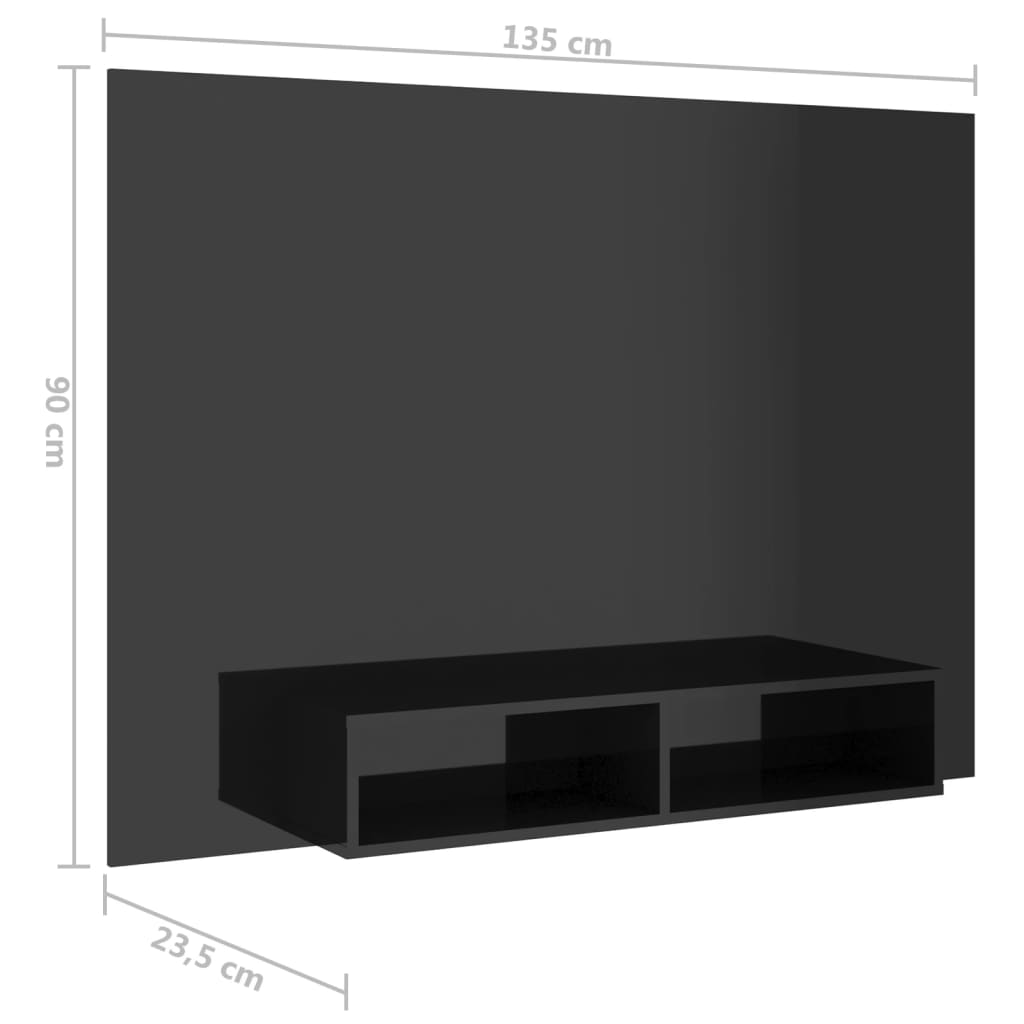 TV-taso seinälle korkeakiilto musta 135x23,5x90cm lastulevy - Sisustajankoti.fi