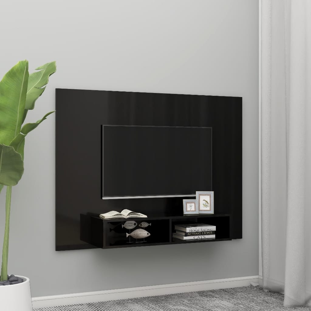 TV-taso seinälle korkeakiilto musta 135x23,5x90cm lastulevy - Sisustajankoti.fi