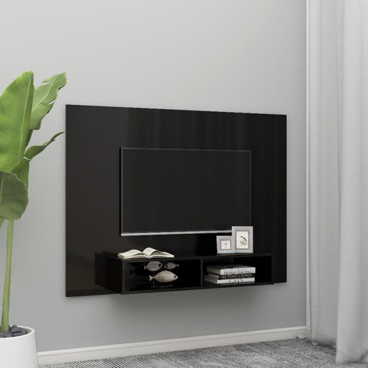 TV-taso seinälle korkeakiilto musta 135x23,5x90cm lastulevy - Sisustajankoti.fi