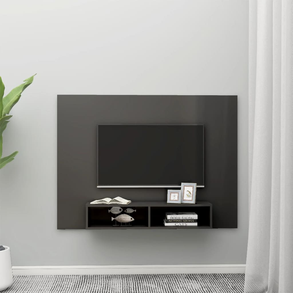 TV-taso seinälle korkeakiilto harmaa 135x23,5x90 cm lastulevy - Sisustajankoti.fi