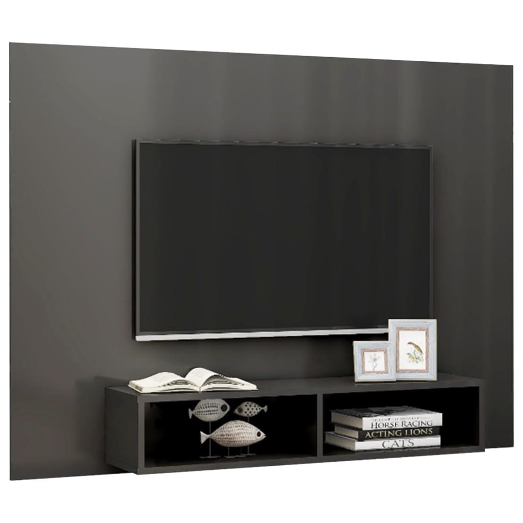 TV-taso seinälle korkeakiilto harmaa 135x23,5x90 cm lastulevy - Sisustajankoti.fi