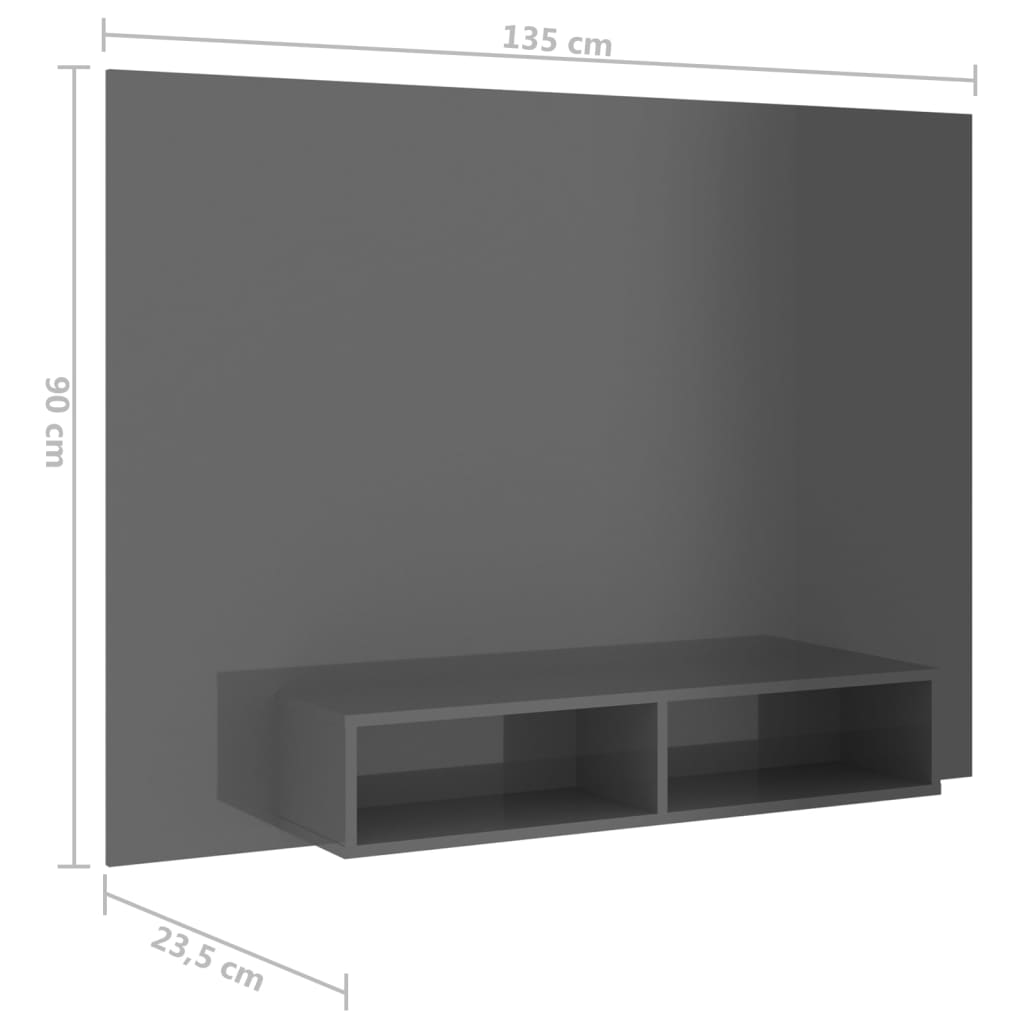 TV-taso seinälle korkeakiilto harmaa 135x23,5x90 cm lastulevy - Sisustajankoti.fi