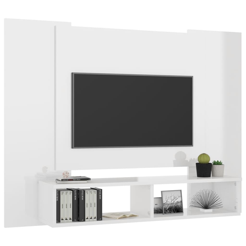 TV-taso seinälle korkeakiilto valkoinen 120x23,5x90cm lastulevy - Sisustajankoti.fi