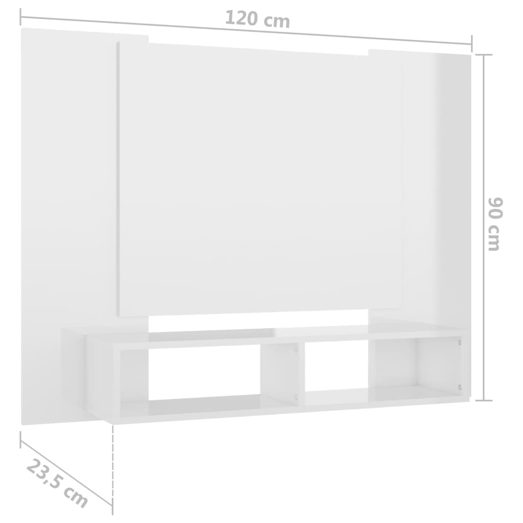 TV-taso seinälle korkeakiilto valkoinen 120x23,5x90cm lastulevy - Sisustajankoti.fi