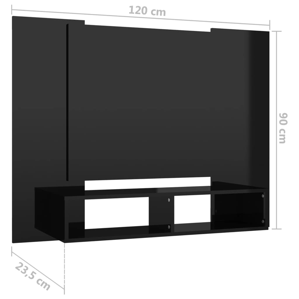 TV-taso seinälle korkeakiilto musta 120x23,5x90 cm lastulevy - Sisustajankoti.fi