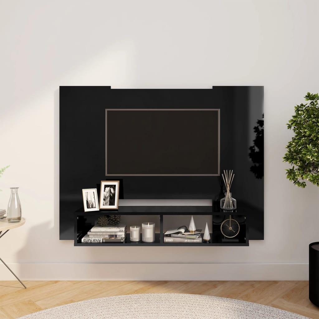 TV-taso seinälle korkeakiilto musta 120x23,5x90 cm lastulevy - Sisustajankoti.fi