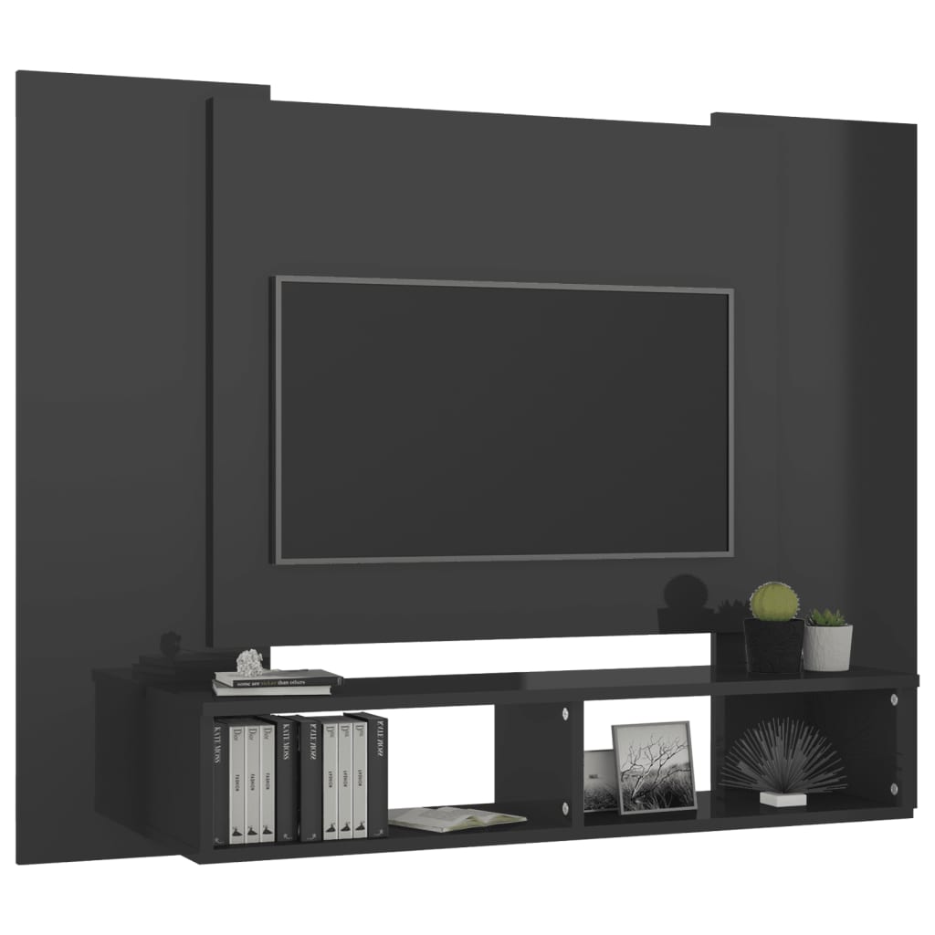 TV-taso seinälle korkeakiilto harmaa 120x23,5x90 cm lastulevy - Sisustajankoti.fi
