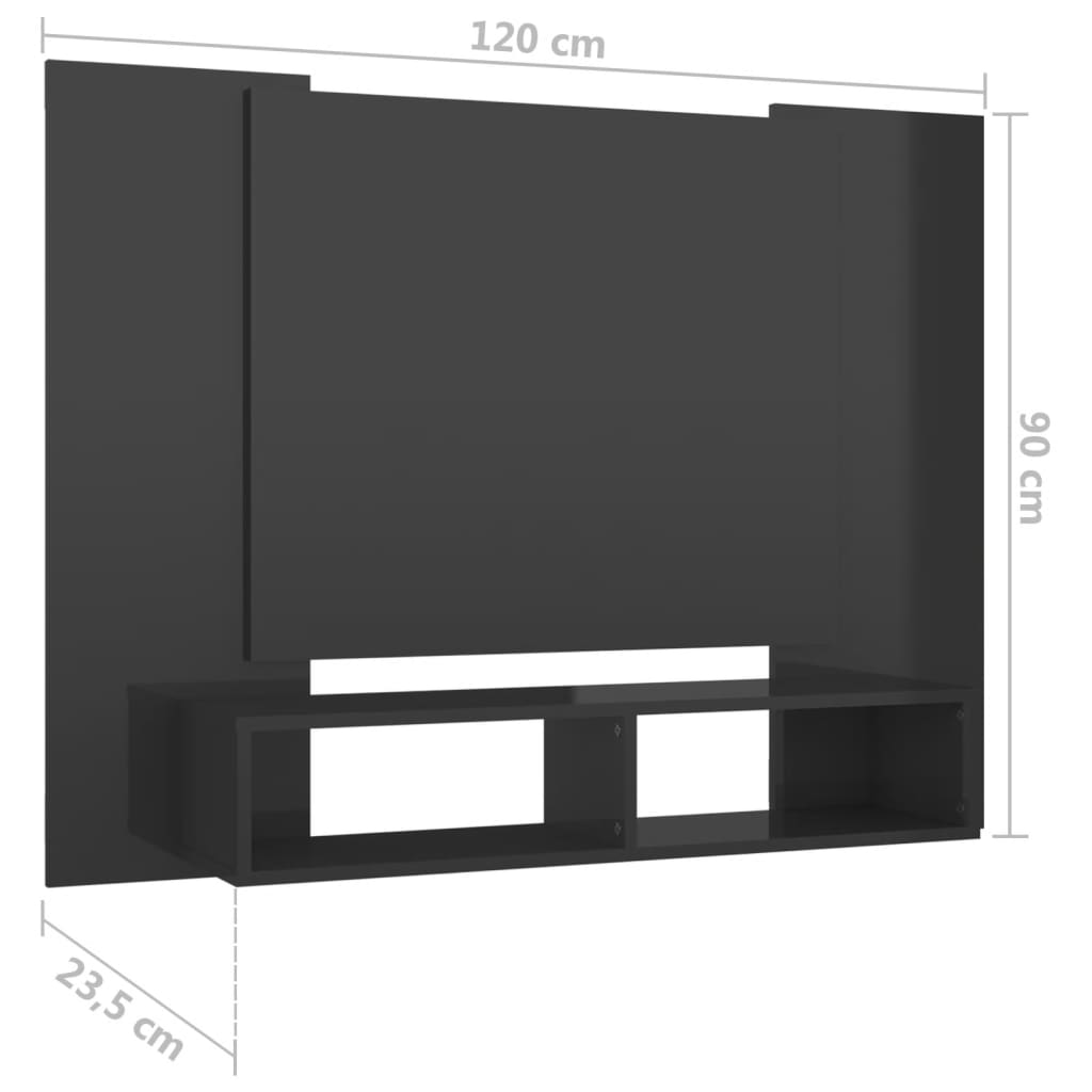 TV-taso seinälle korkeakiilto harmaa 120x23,5x90 cm lastulevy - Sisustajankoti.fi