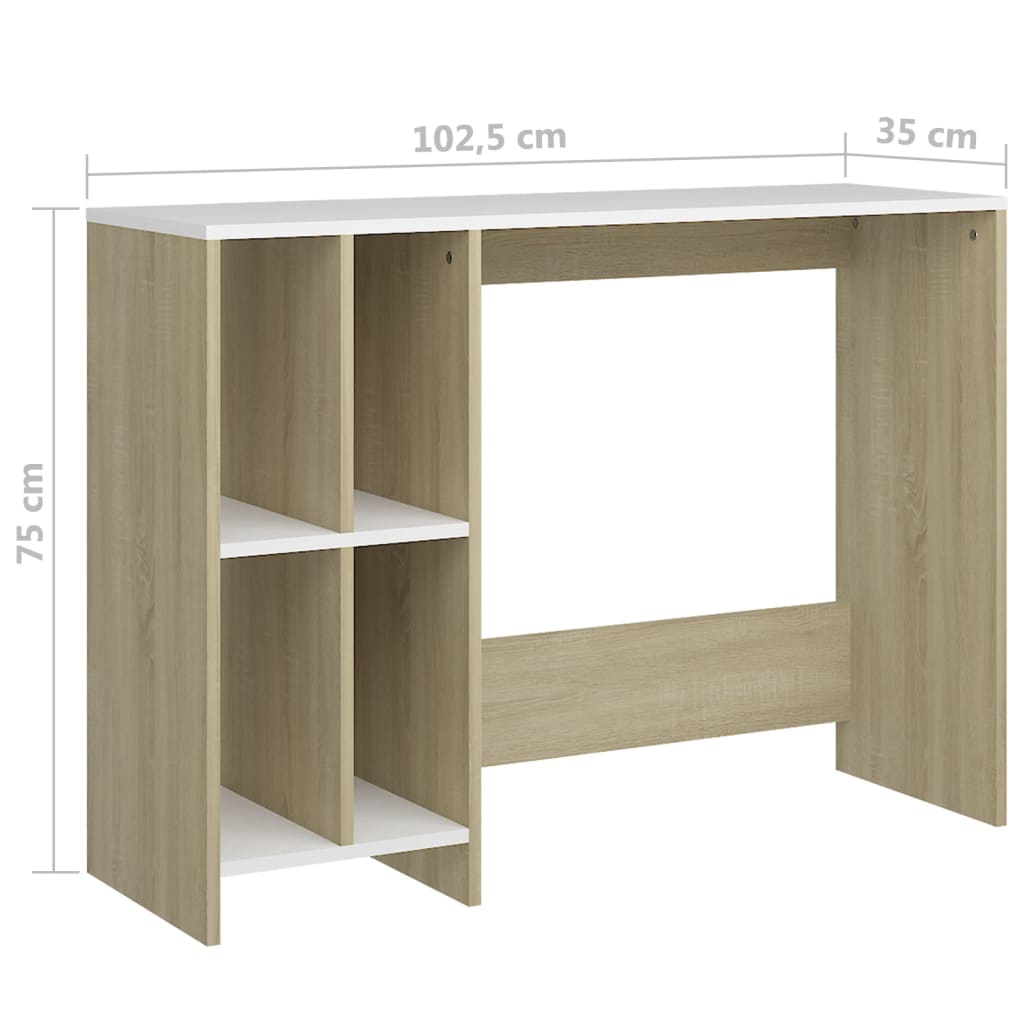 Työpöytä valkoinen ja Sonoma-tammi 102,5x35x75 cm lastulevy - Sisustajankoti.fi