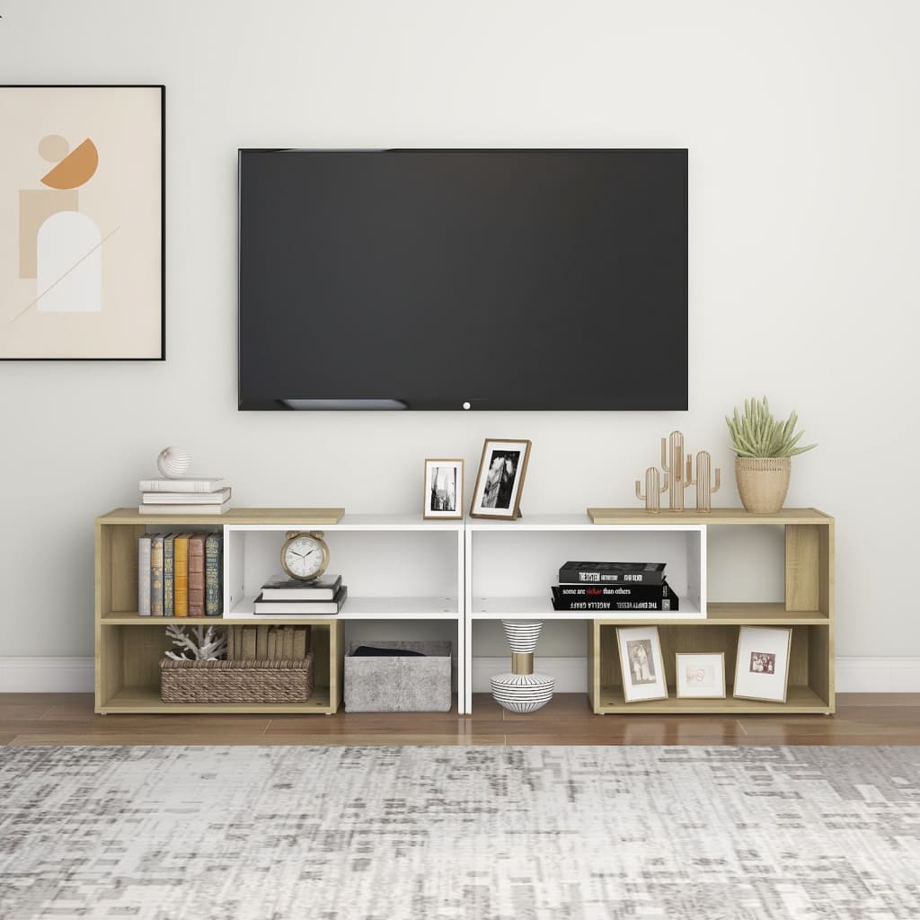 TV-taso valkoinen ja Sonoma-tammi 149x30x52 cm lastulevy - Sisustajankoti.fi