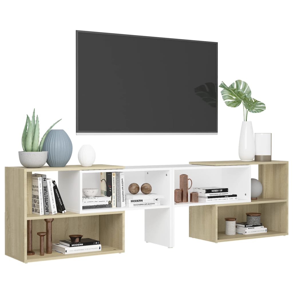 TV-taso valkoinen ja Sonoma-tammi 149x30x52 cm lastulevy - Sisustajankoti.fi
