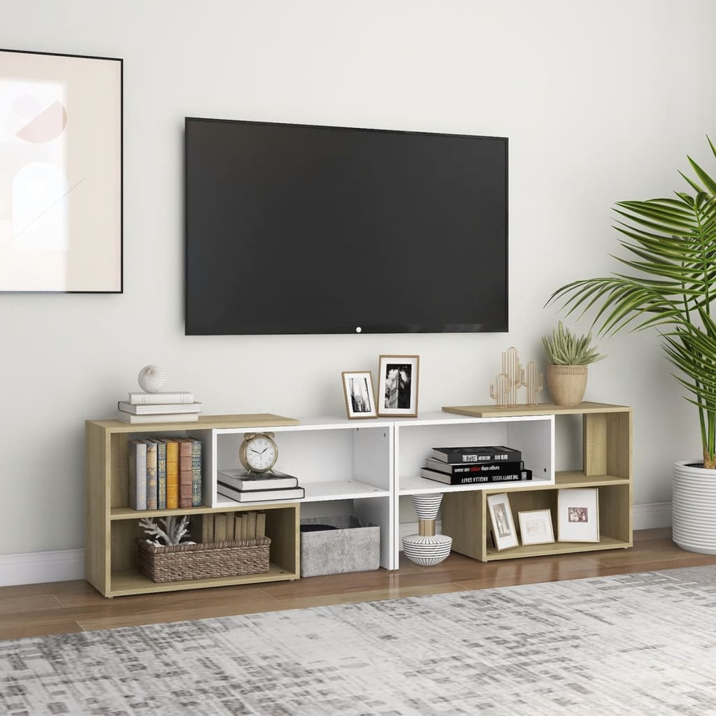 TV-taso valkoinen ja Sonoma-tammi 149x30x52 cm lastulevy - Sisustajankoti.fi