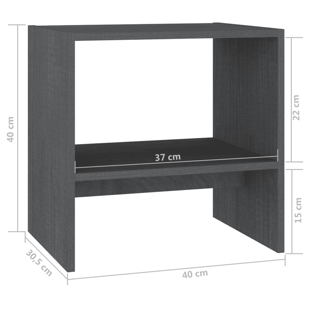 Yöpöydät 2 kpl harmaa 40x30,5x40 cm täysi mänty - Sisustajankoti.fi