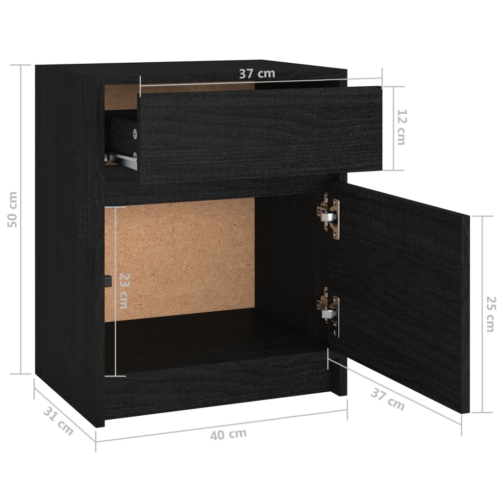 Yöpöydät 2 kpl musta 40x31x50 cm täysi mänty - Sisustajankoti.fi