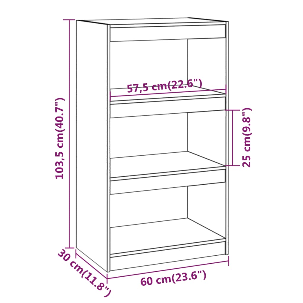 Kirjahylly/tilanjakaja hunajanruskea 60x30x103,5 cm täysi mänty - Sisustajankoti.fi