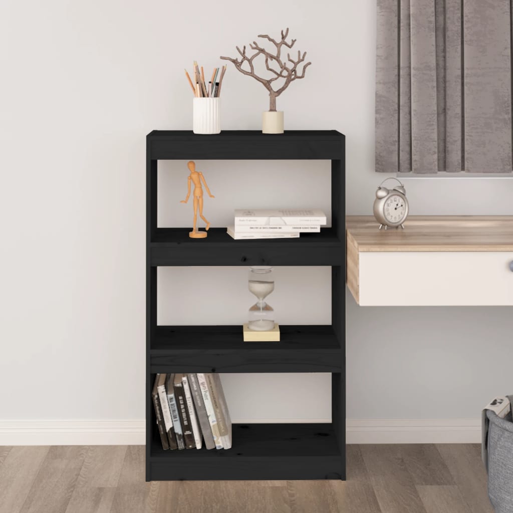 Kirjahylly/tilanjakaja musta 60x30x103,5 cm täysi mänty - Sisustajankoti.fi
