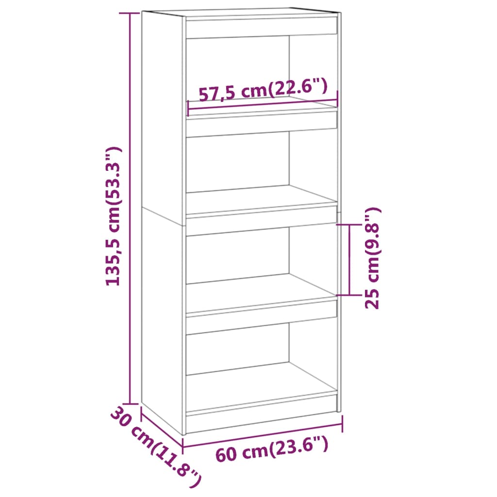 Kirjahylly/tilanjakaja harmaa 60x30x135,5 cm täysi mänty - Sisustajankoti.fi