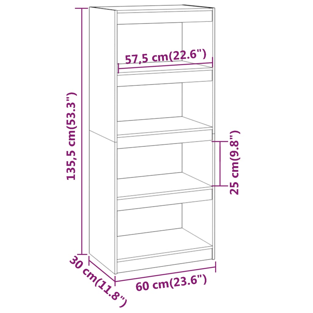 Kirjahylly/tilanjakaja musta 60x30x135,5 cm täysi mänty - Sisustajankoti.fi