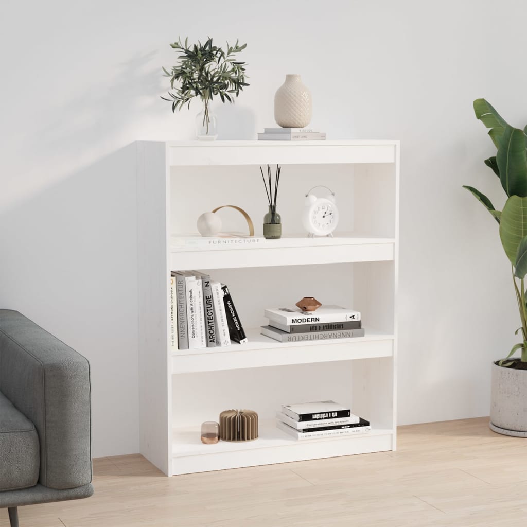 Kirjahylly/tilanjakaja valkoinen 80x30x103,5 cm täysi mänty - Sisustajankoti.fi