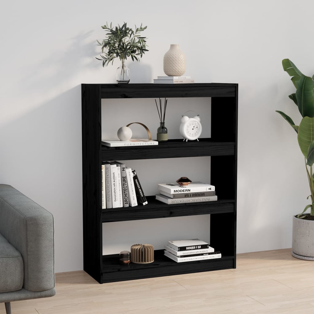 Kirjahylly/tilanjakaja musta 80x30x103,5 cm täysi mänty - Sisustajankoti.fi