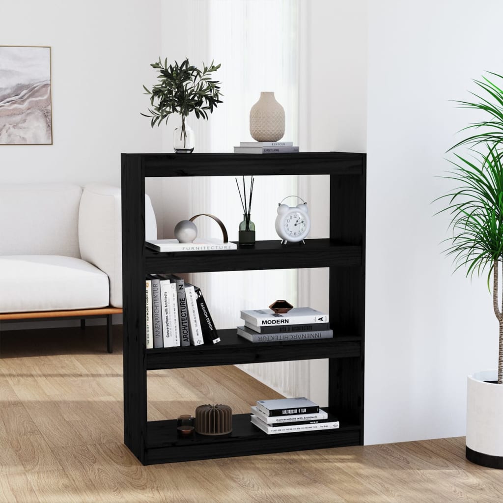 Kirjahylly/tilanjakaja musta 80x30x103,5 cm täysi mänty - Sisustajankoti.fi