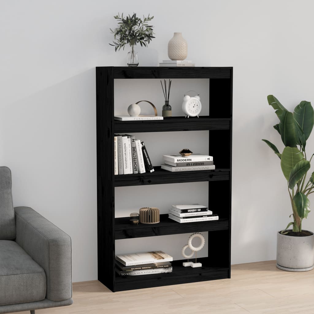 Kirjahylly/tilanjakaja musta 80x30x135,5 cm täysi mänty - Sisustajankoti.fi