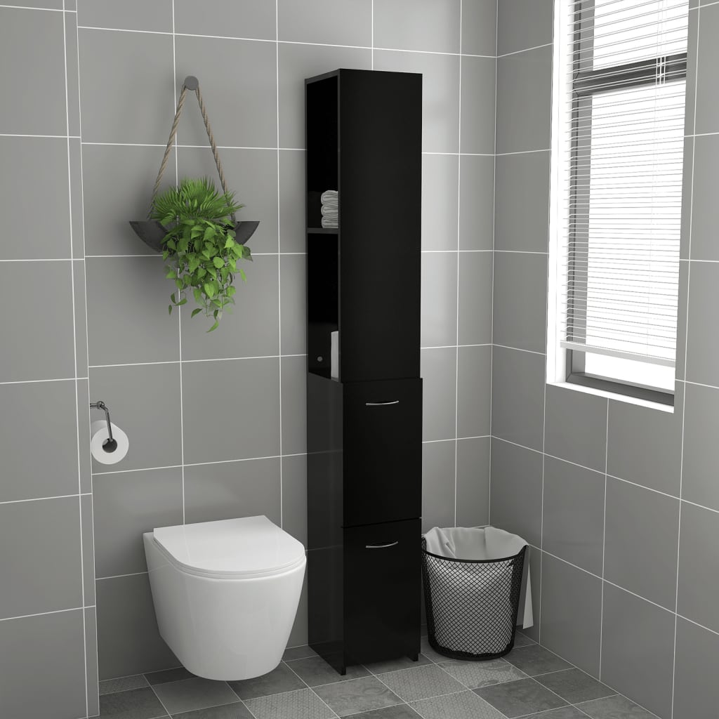 Kylpyhuonekaappi musta 25x25x170 cm lastulevy - Sisustajankoti.fi
