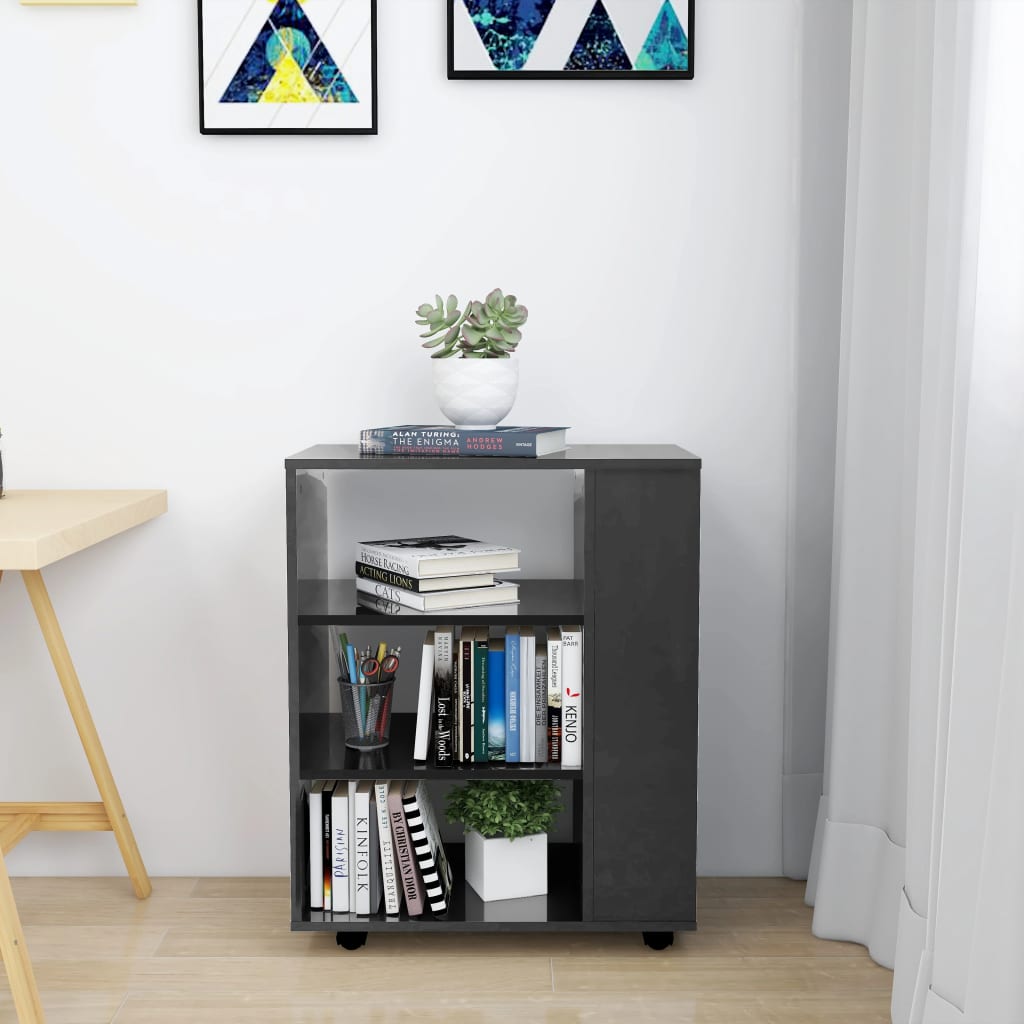 Kaappi pyörillä korkeakiilto harmaa 60x35x75 cm lastulevy - Sisustajankoti.fi