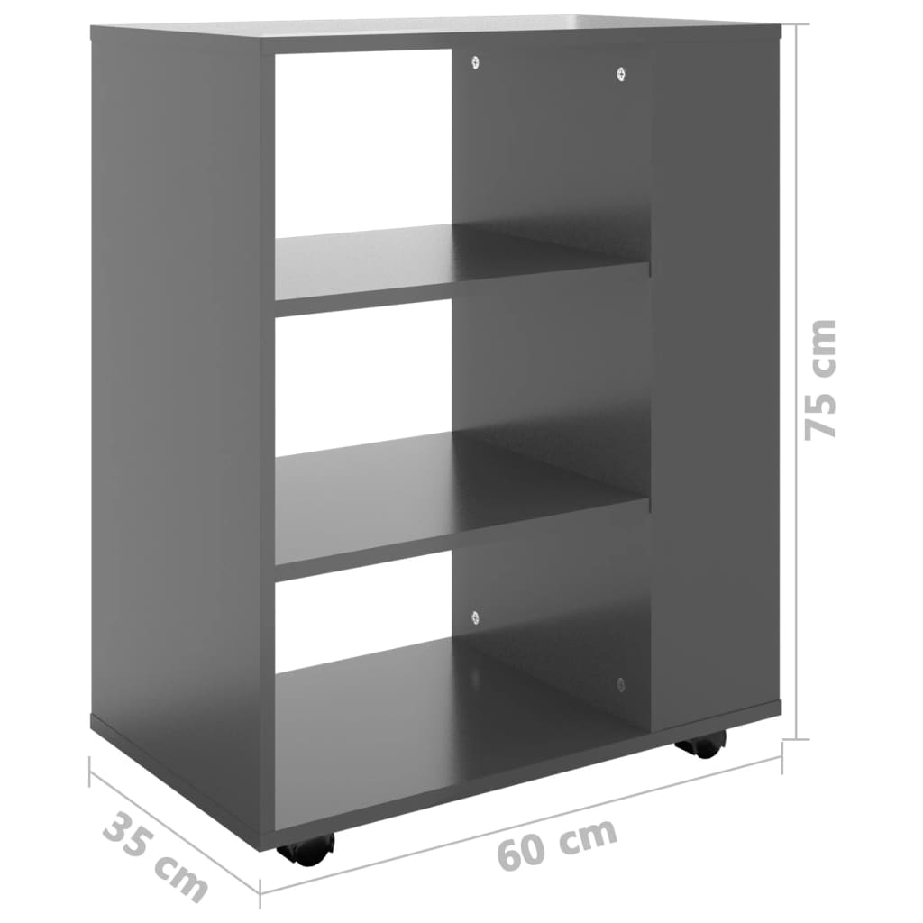 Kaappi pyörillä korkeakiilto harmaa 60x35x75 cm lastulevy - Sisustajankoti.fi