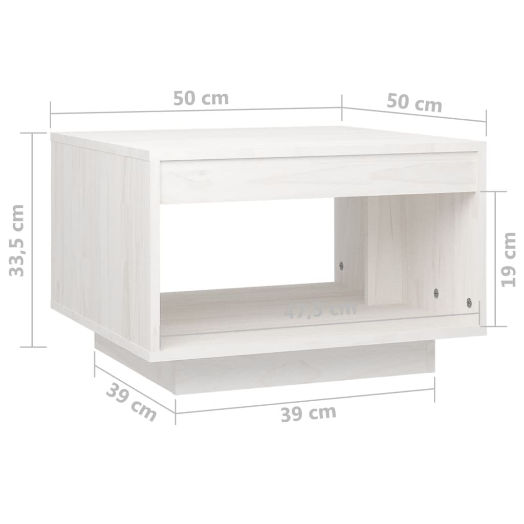Sohvapöytä valkoinen 50x50x33,5 cm täysi mänty - Sisustajankoti.fi