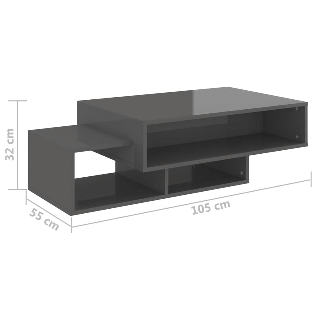 Sohvapöytä korkeakiilto harmaa 105x55x32 cm lastulevy - Sisustajankoti.fi