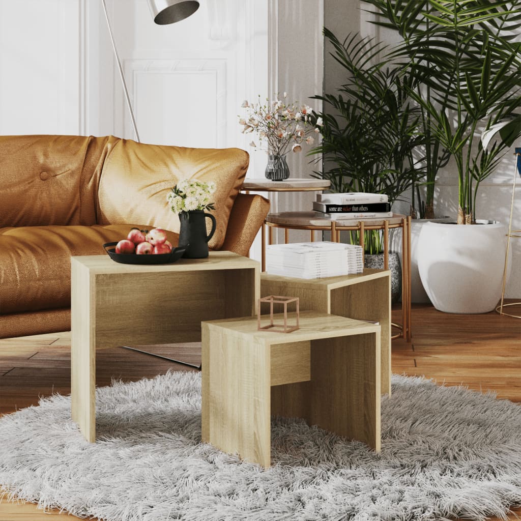 Sarjasohvapöydät 3 kpl Sonoma-tammi lastulevy - Sisustajankoti.fi