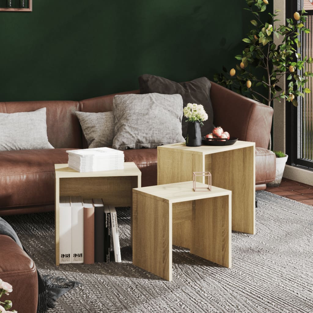Sarjasohvapöydät 3 kpl Sonoma-tammi lastulevy - Sisustajankoti.fi