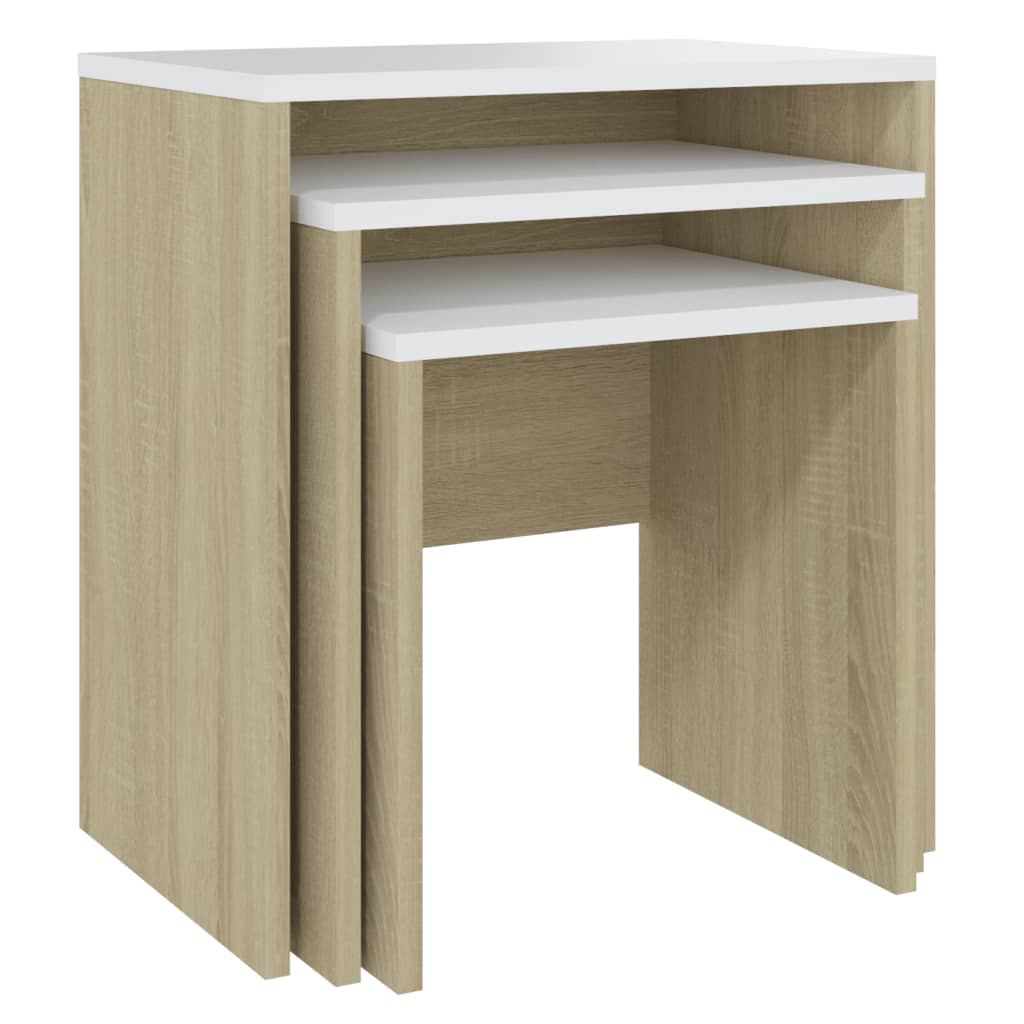 Sarjasohvapöydät 3 kpl valkoinen ja Sonoma-tammi lastulevy - Sisustajankoti.fi