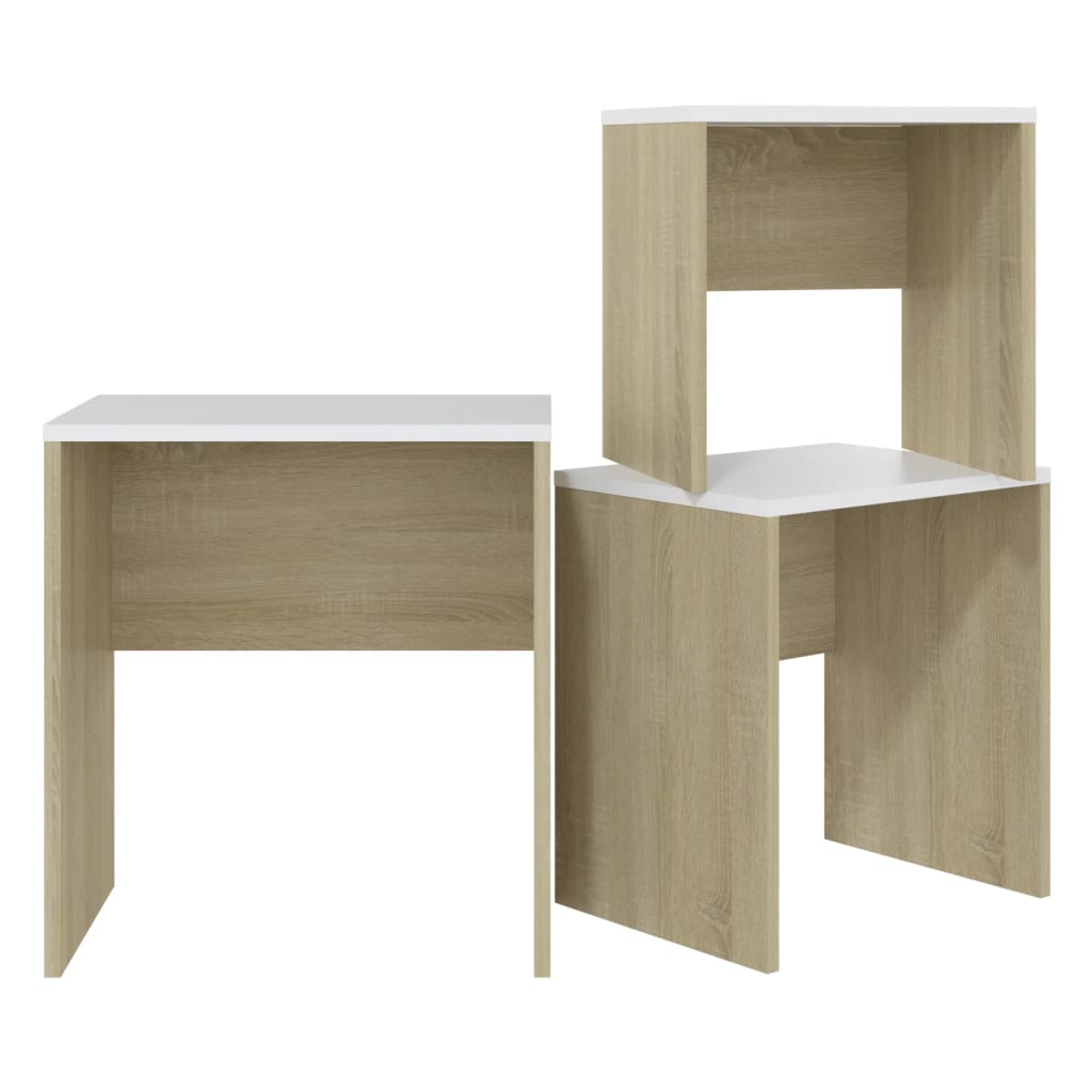 Sarjasohvapöydät 3 kpl valkoinen ja Sonoma-tammi lastulevy - Sisustajankoti.fi