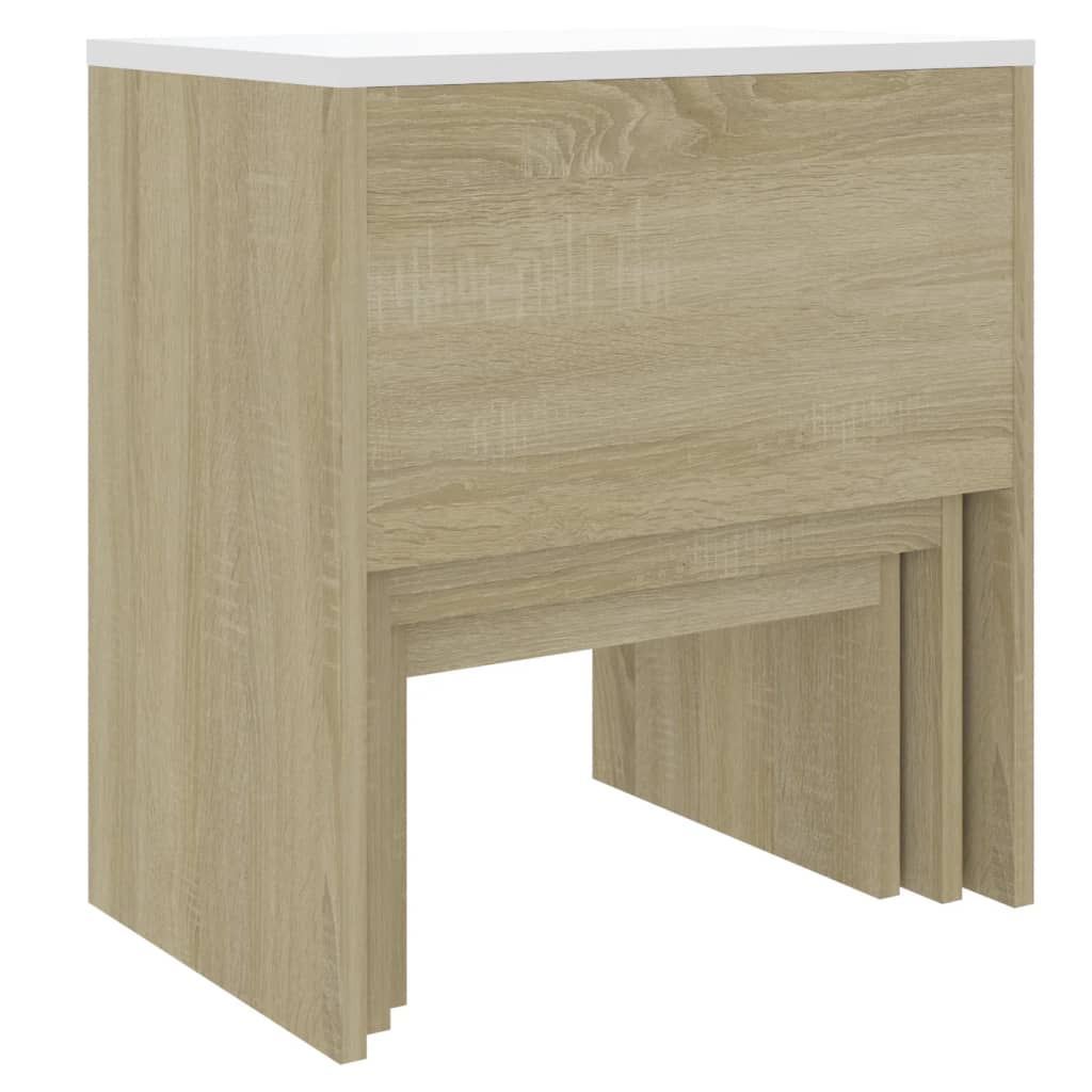 Sarjasohvapöydät 3 kpl valkoinen ja Sonoma-tammi lastulevy - Sisustajankoti.fi