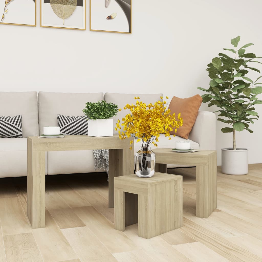 Sarjasohvapöydät 3 kpl Sonoma-tammi lastulevy - Sisustajankoti.fi