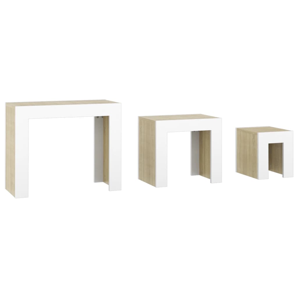 Sarjasohvapöydät 3 kpl valkoinen ja Sonoma-tammi lastulevy - Sisustajankoti.fi
