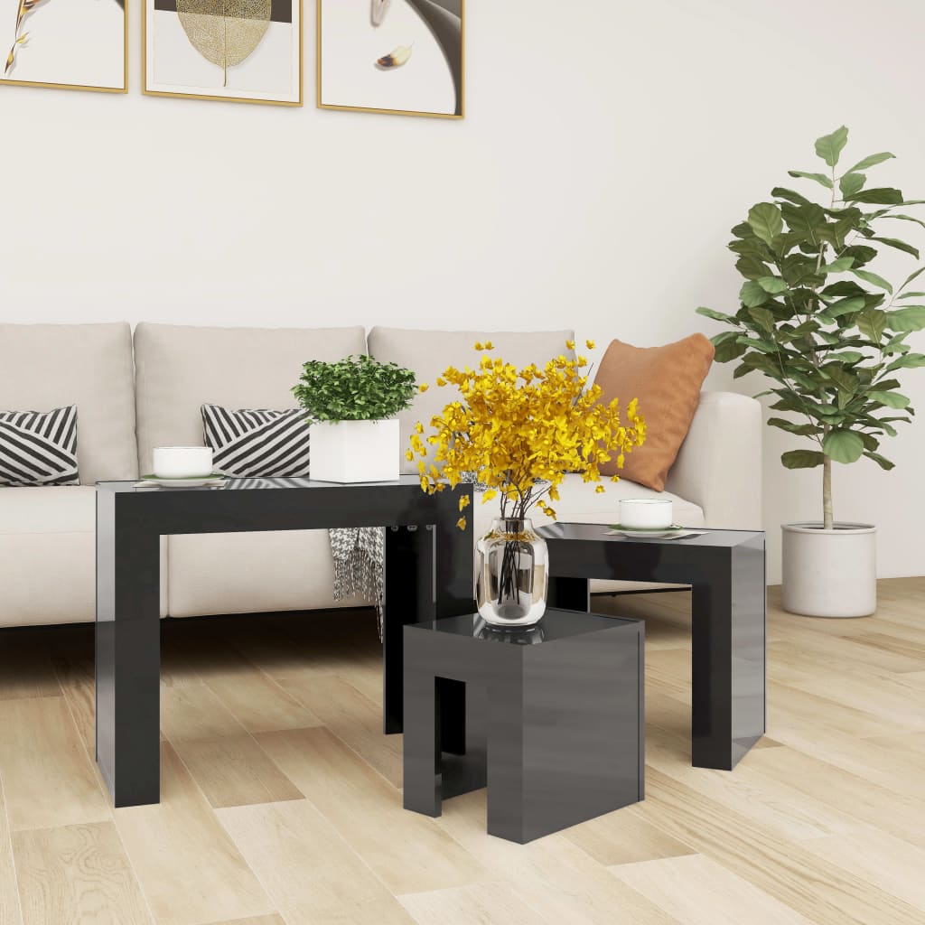 Sarjasohvapöydät 3 kpl korkeakiilto harmaa lastulevy - Sisustajankoti.fi