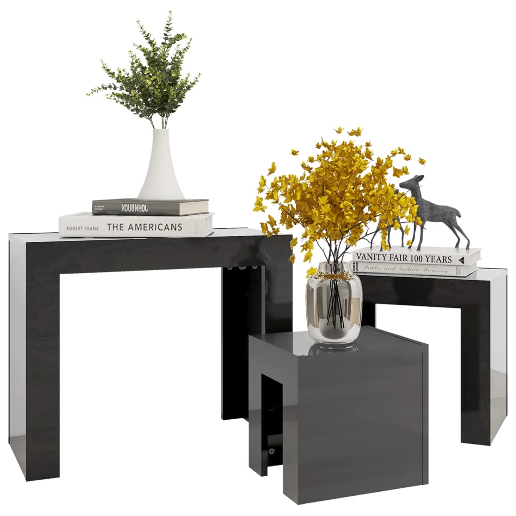 Sarjasohvapöydät 3 kpl korkeakiilto harmaa lastulevy - Sisustajankoti.fi