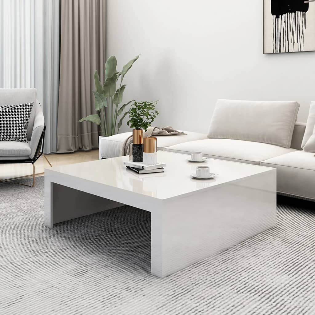 Sohvapöytä korkeakiilto valkoinen 100x100x35 cm lastulevy - Sisustajankoti.fi