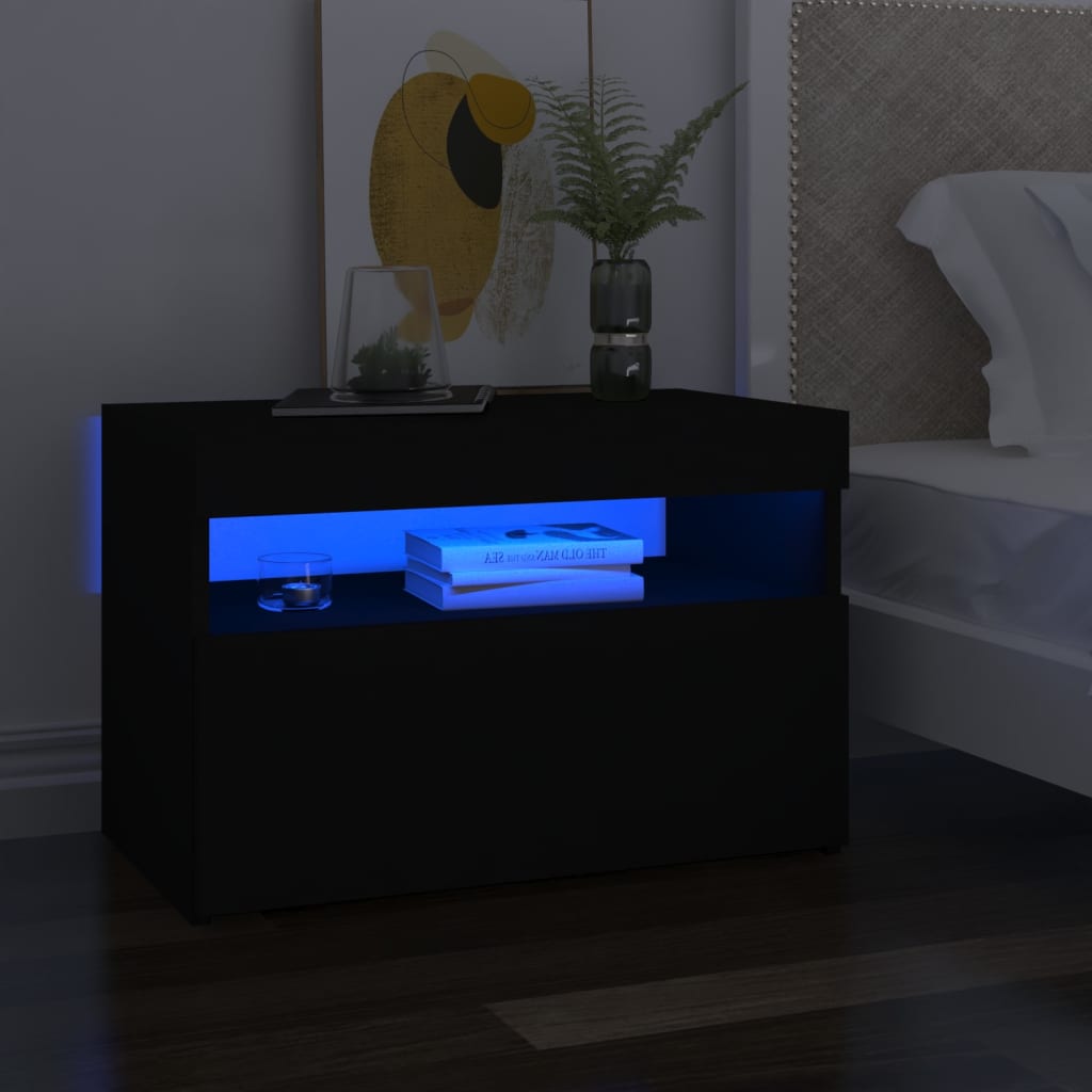 Yöpöytä LED-valoilla 2 kpl musta 60x35x40 cm lastulevy - Sisustajankoti.fi