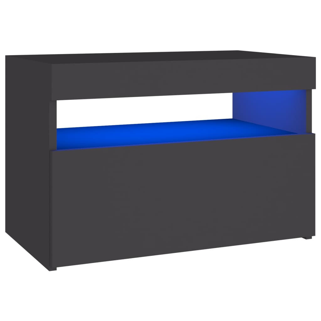 Yöpöytä LED-valoilla vaaleanharmaa 60x35x40 cm lastulevy - Sisustajankoti.fi